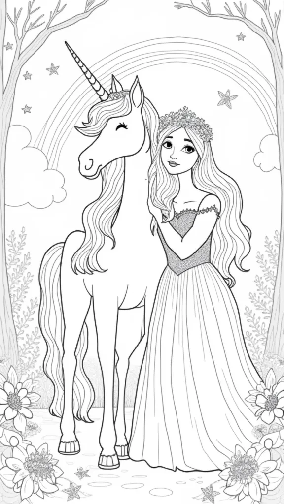 Páginas para colorear de una princesa de unicornio